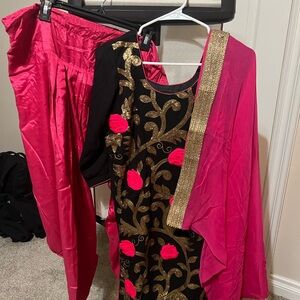 Black and Pink Embroidered Suit with Gold Accents